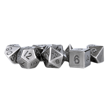 Antique Silver 16mm Metal Polyhedral Dice Set - Thirsty Meeples