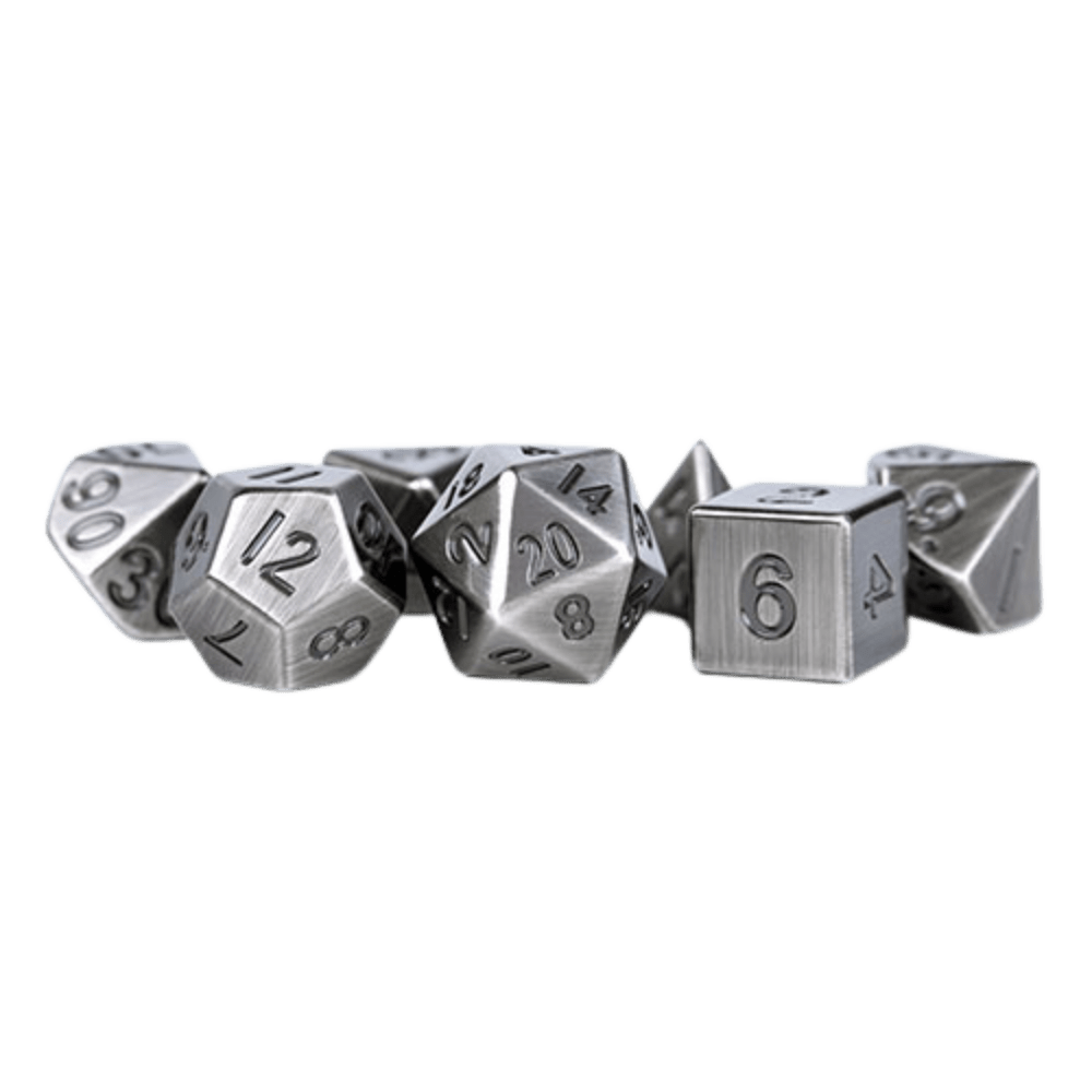 Antique Silver 16mm Metal Polyhedral Dice Set