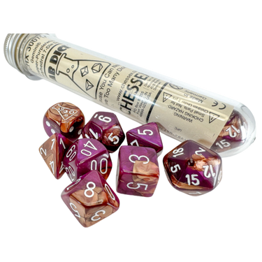 Lab Dice Set: Gemini Copper-Purple/white - Thirsty Meeples