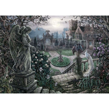 Ravensburger EXIT Puzzle: At Night in the Garden, adult jigsaw puzzle with detailed nighttime garden scene and intricate design.