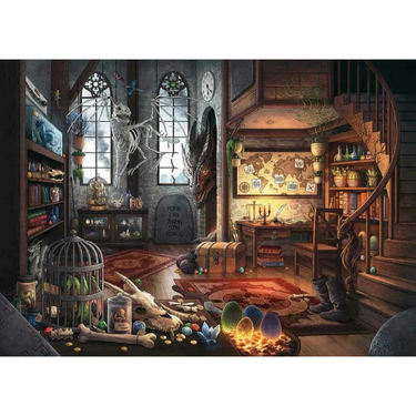 Ravensburger EXIT Puzzle: Dragon Laboratory for adults, featuring a detailed fantasy-themed puzzle image of a mystical laboratory with dragons.
