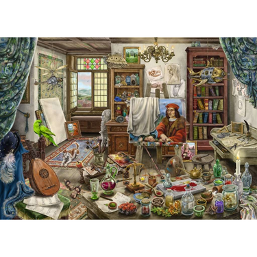 Ravensburger EXIT Puzzle: The Artist's Studio for adults, featuring a detailed illustration of an artist's workspace and creative tools.