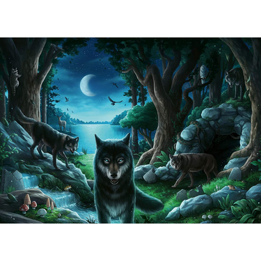 Ravensburger EXIT Puzzle Wolf Stories for adults, featuring a detailed wolf-themed puzzle design for challenging entertainment.