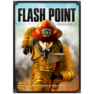 Flash Point Fire Rescue family game by Indie Boards & Cards featuring a colorful game board and firefighter game pieces.