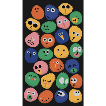 Image of The Fuzzies party game by CMYK featuring colorful fuzzy game pieces and game cards on a playful background.