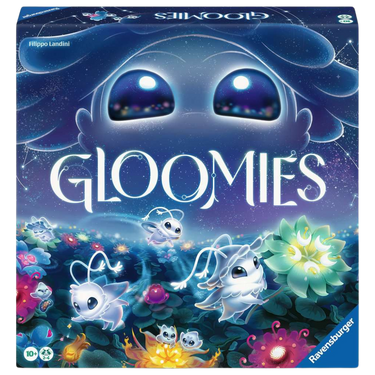 Family game Gloomies by Ravensburger featuring colorful, spooky character cards and game components on a tabletop.