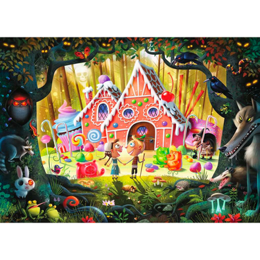 Ravensburger Hansel & Gretal adult puzzle featuring a detailed, colorful illustration of the fairy tale characters.