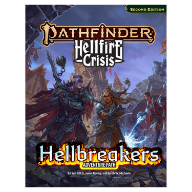 Illustration from Pathfinder RPG Hellbreakers Adventure Path showing fantasy characters and dark, adventurous scene.