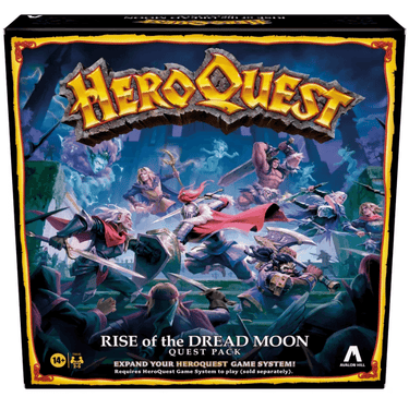 HeroQuest: Rise of The Dread Moon adventure game box by Avalon Hill Games with illustrative cover art featuring fantasy characters.