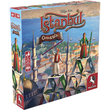 Family game Istanbul: Choose & Write by Pegasus Spiele featuring colorful game components and a map layout for strategic play.