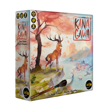 Family board game Kanagawa by IELLO featuring colorful artwork and game components on a wooden table.
