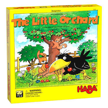 Children's game box for Little Orchard by HABA showing colorful artwork and game components on the front.