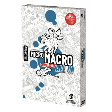 MicroMacro Crime City - All In family game by Edition Spielwiese, featuring colorful game board and detailed illustrations.