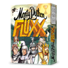 Monty Python Fluxx family card game by Looney Labs featuring colorful cards and whimsical design on a game table.