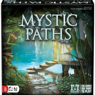 Mystic Paths party game by R&R Games featuring colorful game board and mystical themed cards for engaging gameplay.