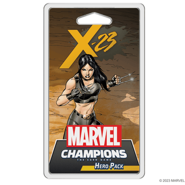 X-23 hero card from Marvel Champions: The Card Game by Fantasy Flight Games, featuring artwork and game details.