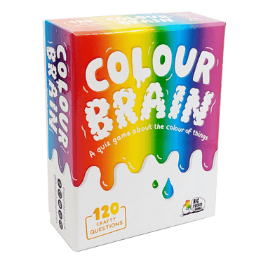 ColorBrain Mini party game by Big Potato, featuring vibrant cards and game components for fun, quick color and trivia challenges.