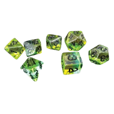 Sirius Dice Mojito Dice Set featuring green and white resin gaming dice for tabletop role-playing games and board games.