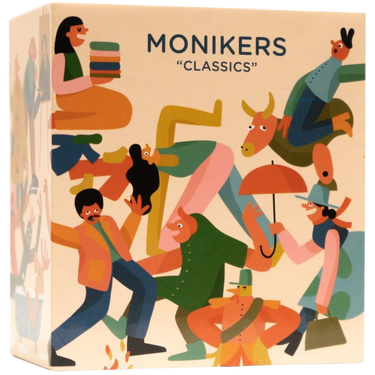 CMYK Monikers: Classics Expansion party game box with colorful artwork and game components for social gameplay