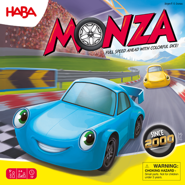 HABA Monza children's game with colorful wooden track pieces and cars for fun, active play and imaginative racing.