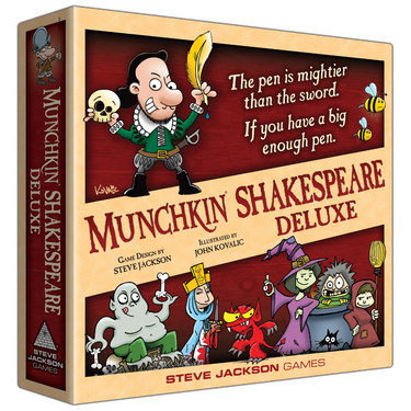 Munchkin Shakespeare Deluxe party game by Steve Jackson Games, featuring colorful game components and thematic artwork.