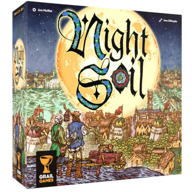 Night Soil strategy game by Grail Games, featuring a colorful board with game pieces and cards for an engaging tabletop experience.