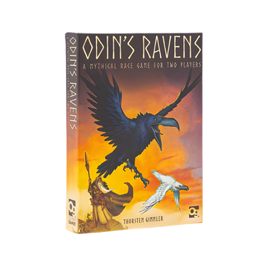 Odin’s Ravens second edition family game by Osprey Games, featuring colorful game components with ravens and Norse mythology artwork.