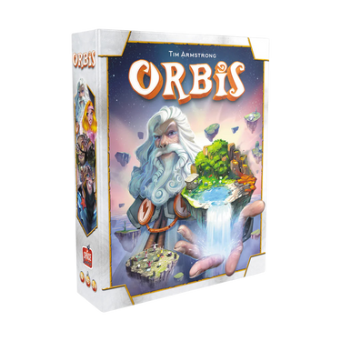 Family game Orbis by Space Cowboys featuring colorful orbital game pieces and a space-themed game board.