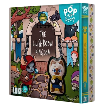 Children's game box for Pop-Up Story: The Lilishroom Kingdom by LOKI, featuring colorful fantasy illustrations on the packaging.