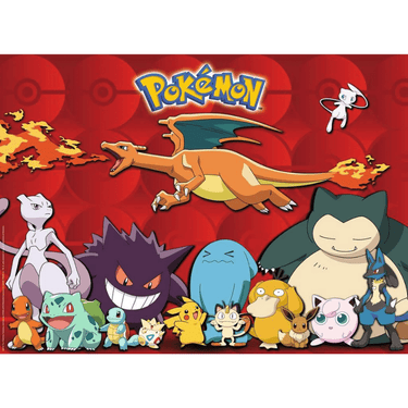 Children's Pokémon puzzle by Ravensburger featuring colorful Pokémon characters on a vibrant jigsaw puzzle piece.