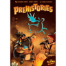 Family game Prehistories by The Flying Games, featuring colorful prehistoric-themed game pieces and a game board.