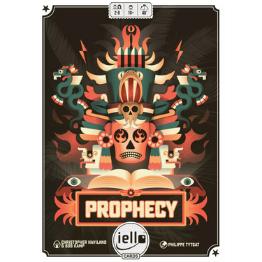 Prophecy family game by IELLO featuring colorful game components and artwork on the game box.