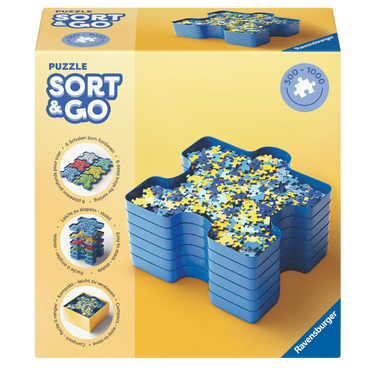 Ravensburger Puzzle Sort & Go! puzzle accessories with compartmentalized trays for organized puzzle piece sorting.