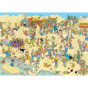 Adult sand sculpture puzzle by Jan van Haasteren featuring intricate, colorful sand art designs and detailed craftsmanship.