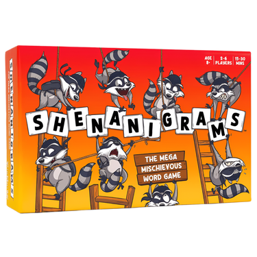 Shenanigrams party game by Happy Yeti Games featuring colorful cards with fun challenges for social gatherings.