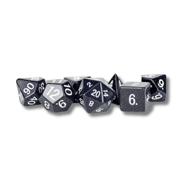 FanRoll Blue Sandstone Stone Poly Dice Set with multiple dice in a natural stone appearance on a neutral background.
