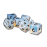 FanRoll Stone Poly Dice Set with opalite stone, featuring uniquely crafted multi-sided dice for tabletop gaming.