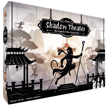 Family game box for The Shadow Theater: The Legend of The Monkey King by Space Cowboys, featuring colorful artwork and game components.