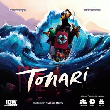 Abstract game Tonari by IDW Games featuring colorful geometric shapes on a clean, modern game board.