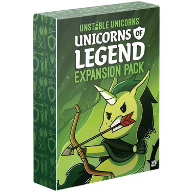 Unstable Unicorns: Unicorns of Legend party game box featuring colorful unicorn illustrations and fantasy-themed artwork.