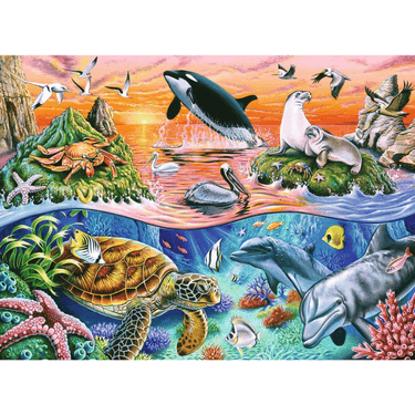 Colorful children's underwater puzzle by Ravensburger featuring marine life and vibrant ocean scene.