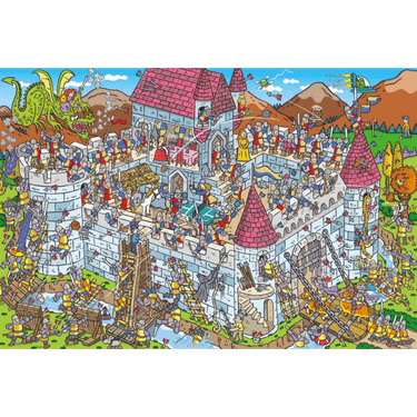 Children's puzzle by Schmidt showing a detailed view into a knight’s castle with 200 pieces, colorful and engaging for young explorers.