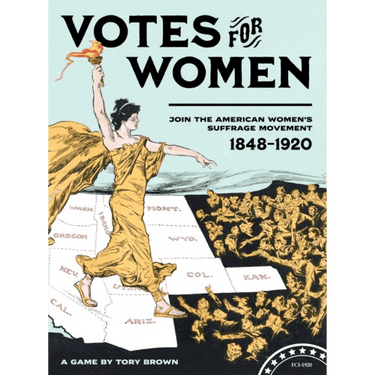 Fort Circle Games Votes for Women strategy game box featuring vintage-style artwork and game components on a table.