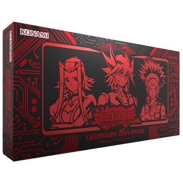 Yu-Gi-Oh! Legendary 5D's trading card game deck by Konami featuring colorful cards laid out on a table.