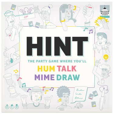 Bezzerwizzer HINT party game by Bezzerwizzer, featuring colorful game pieces and game board for family and social fun.