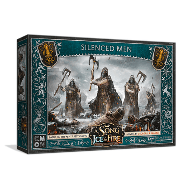 War game miniatures from A Song of Ice & Fire: Silenced Men by CMON Limited, showing detailed figures on a battlefield.