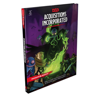 Dungeons & Dragons Acquisitions Incorporated RPG cover art by Wizards of the Coast featuring fantasy characters and logo.