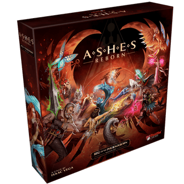 Deck of Ashes Reborn Rise of the Phoenixborn strategy game by Plaid Hat Games, featuring colorful fantasy-themed artwork.