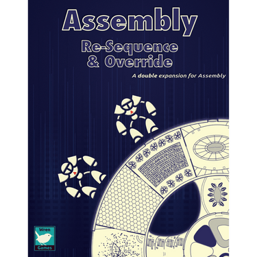 Wren Games strategy game box featuring Assembly: Re-Sequence & Override, with colorful game components and artwork on the cover.
