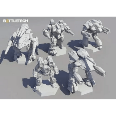 BattleTech Clan Heavy Star war game miniatures set featuring detailed models of heavy combat units from Catalyst Game Labs.